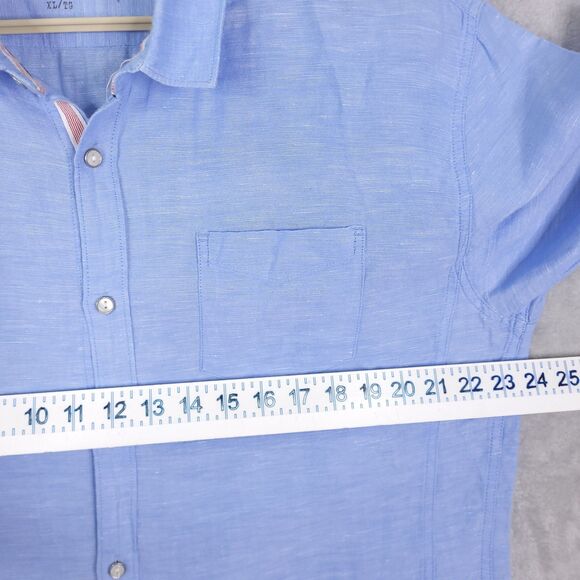 Projek Raw Shirt Mens Size XL Blue Linen Blend Button Up Beach Short Sleeve - Picture 4 of 13